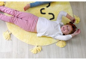 Жълт ръчно изработен памучен детски килим подходящ за пране ø100 cm You're My Sunshine – Lorena Canals