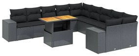 3272826 vidaXL Градински комплект диван с възглавници 11 части черен полиратан