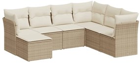 3249827 vidaXL Градински диван с възглавници, 7 части, бежов полиратан