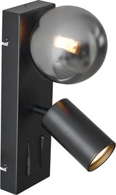 Модерна стенна лампа черна 2 светлини с накланяне и USB-C порт - Lesly