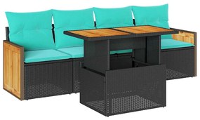 3327655 vidaXL Градински комплект с възглавници, 5 части, черен полиратан