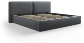 Тъмносиво тапицирано двойно легло с място за съхранение и решетка 200x200 cm Arendal - Cosmopolitan Design