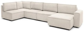 Кремав велурен U-образен ъглов диван, ляв ъгъл Nihad modular - Bobochic Paris