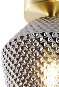 Таванна лампа в стил арт деко месинг с опушено стъкло - Karce