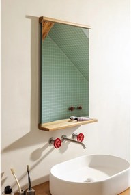 Стенно огледало с рафт масивно дърво 50x75 cm Lun – noo.ma