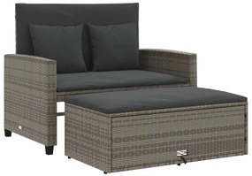 365134 vidaXL Градински диван с възглавници 2-местен сив полиратан