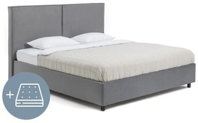 Сиво тапицирано двойно легло с място за съхранение и матрак с решетка 180x200 cm Myra Bold - Bonami Selection
