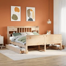 3308912 vidaXL Легло с етажерка за книги, без матрак, 180x200 см, бор масив