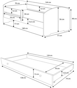 Детско легло Belossi-140 x 70-With protector-White-Roz