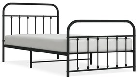 352592 vidaXL Метална рамка за легло с горна и долна табла, черна, 107x203 см