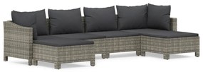 3187295 vidaXL Градински комплект с възглавници, 6 части, полиратан, сив