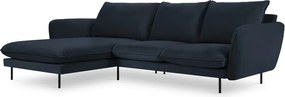 Тъмносин ъглов диван от кадифе (ляв ъгъл) Vienna - Cosmopolitan Design