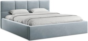 Светлосиньо кадифено двойно легло 140x200 cm тапицирано с място за съхранение и включена подматрачна рамка Hiko – Makamii