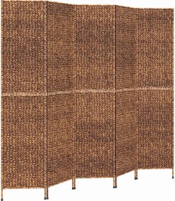 355198 vidaXL Разделител за стая, 5 панела, кафяв, 205x180 см, воден хиацинт