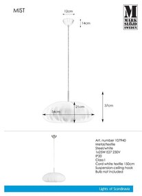 Бяло висящо осветително тяло Pendant Mist - Markslöjd