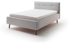 Светлосиво тапицирано двойно легло с място за съхранение с решетка 140x200 cm Lotte - Meise Möbel