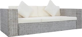 283071 vidaXL 3-местен диван с възглавници, сив, естествен ратан