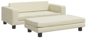3196415 vidaXL Детски диван с табуретка, кремав, 100x50x30 см, изкуствена кожа