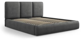 Сиво тапицирано двойно легло с място за съхранение с включена подматрачна рамка 160x200 cm Brody – Mazzini Beds