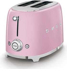 Тостер за хляб SMEG 50's Style TSF01PKEU, 950W, 2 филии, 6 нива, Тавичка за трохи, Вграден кабел, Неръждаема стомана, Розов