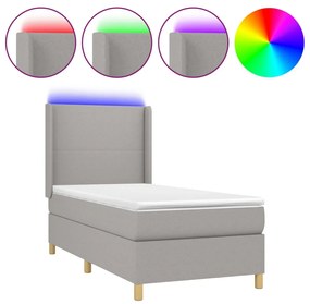 3138669 vidaXL Боксспринг легло с матрак и LED, светлосиво, 80x200 см, плат