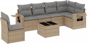 3252576 vidaXL Градински диван с възглавници, 7 части, бежов полиратан