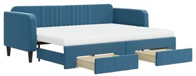 3197127 vidaXL Канапе с изтеглящо легло и чекмеджета синьо 80x200 см кадифе