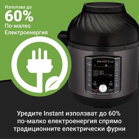 Мултикукър Instant Pot Pro Crisp + Air Fryer 140002701, 1500 W, 7.6 л, 11 програми, Кошница Air Fryer, LCD дисплей, Черен