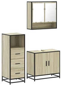 3301036 vidaXL Комплект шкафове за баня от 3 части дъб сонома инженерно дърво