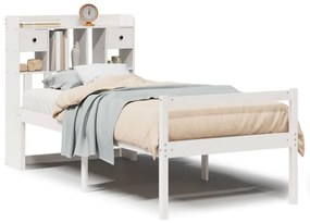 3322042 vidaXL Легло с рафтове за книги, без матрак, бял, 90x190 см, бор масив