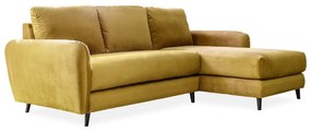 Жълт кадифен ъглов диван с подложка за крака, десен ъгъл Cosy Claire - Miuform