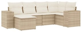 3222857 vidaXL Градински диван с възглавници, 6 части, бежов полиратан