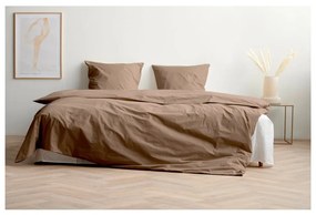 Кафяво удължено спално бельо за двойно легло от памучен перкал 200x220 cm Crisp - Södahl
