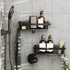 Черен пластмасов рафт за баня без пробиване Flex Adhesive – Umbra