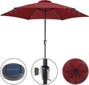 Градински LED соларен алуминиев чадър Miami - 270 см, червен, UV 80+