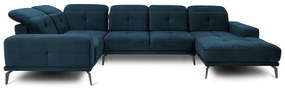 Тъмносин кадифен ъглов диван (ляв ъгъл/U форма) Neviro – ELTAP