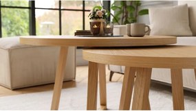 OASIS Естествен дъб - КОМПЛЕКТ 2 КРЪГЛИ ХОЛНИ МАСИ Ø80/60 cm МОДЕРНИ ДЪРВЕНИ