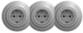 Kliklap - Тройна ретро домашна розетка с рамка SCHUKO 230V, сива