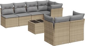 3249138 vidaXL Градински диван с възглавници, 8 части, бежов полиратан