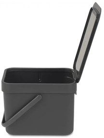 Кош за разделно събиране на боклук Brabantia Sort&Go 648974, 6 л, Дръжка, Възможност за стенен монтаж, Тъмносив