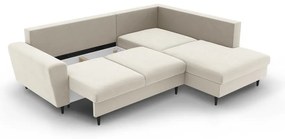 Бежов кадифен разтегателен ъглов диван с място за съхранение (десен ъгъл/L форма) Kyoto – Cosmopolitan Design