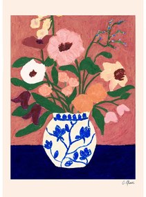 Постер 30x40 cm Flowers on Blue Table – Carla Llanos – The Poster Club