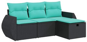 3325553 vidaXL Градински диван от 4 части с възглавници, черен, полиратан