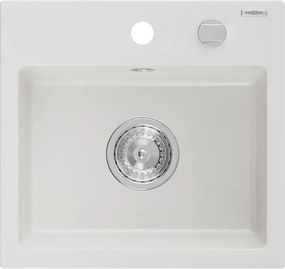 Mexen Milo кухненска мивка от гранит с 1 камера 435 x 410 мм, бял, сифон хром - 6505441000-20