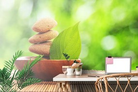 Фототапет – Зен камъни и лист в купа