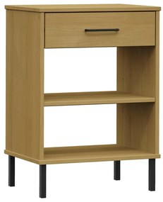 351000 vidaXL Конзолно шкафче с метални крака, кафяво, бор масив, OSLO
