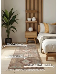 Светлосиня и бежова двустранна ръчно изработена вълнена пътека 60x190 cm Kamal Dune – Nouristan