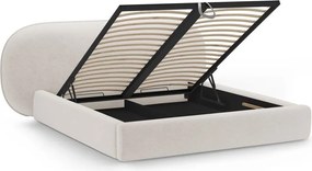 Кремаво двойно легло 180x200 cm тапицирано с място за съхранение с включена подматрачна рамка Ovalo – Micadoni