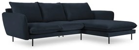 Тъмносин ъглов диван от кадифе (десен ъгъл) Vienna - Cosmopolitan Design