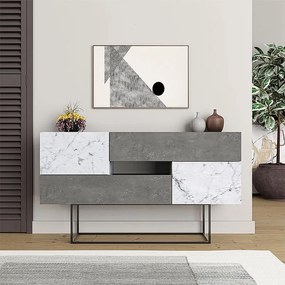 Буфет Eros от меламин в ретро сиво - бял мраморен ефект 145x40x82см.